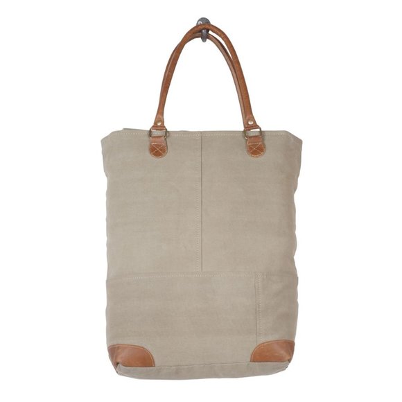 Myra Bag Handmade Quirky Tote Bag Upcycled Canvas & Cowhide Leather - Picture 5 of 7